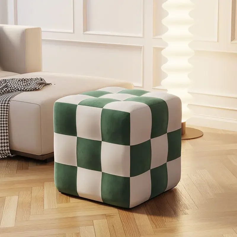 

Household Checkerboard Stool At The Door To Change Shoes Stool Black and White Plaid Sofa Stools Makeup Stools Short Ottomans