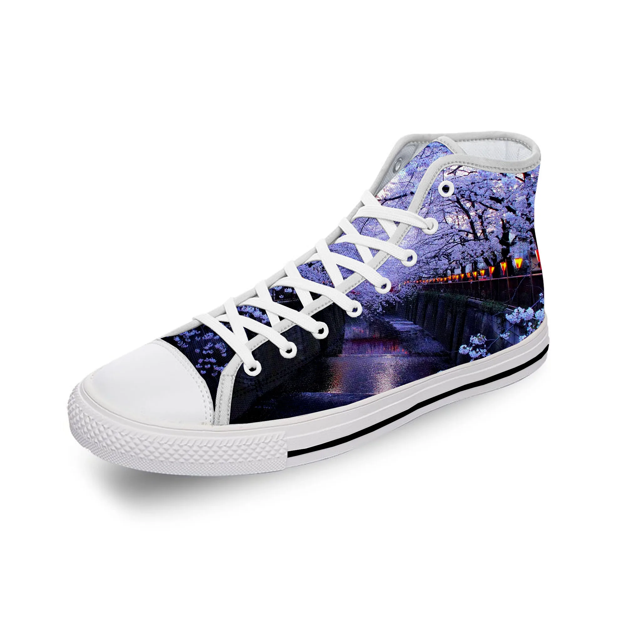 SAKURA CHERRY BLOSSOM Floral White Cloth Fashion 3D Print High Top Canvas Shoes Men Women Lightweight Breathable Sneakers