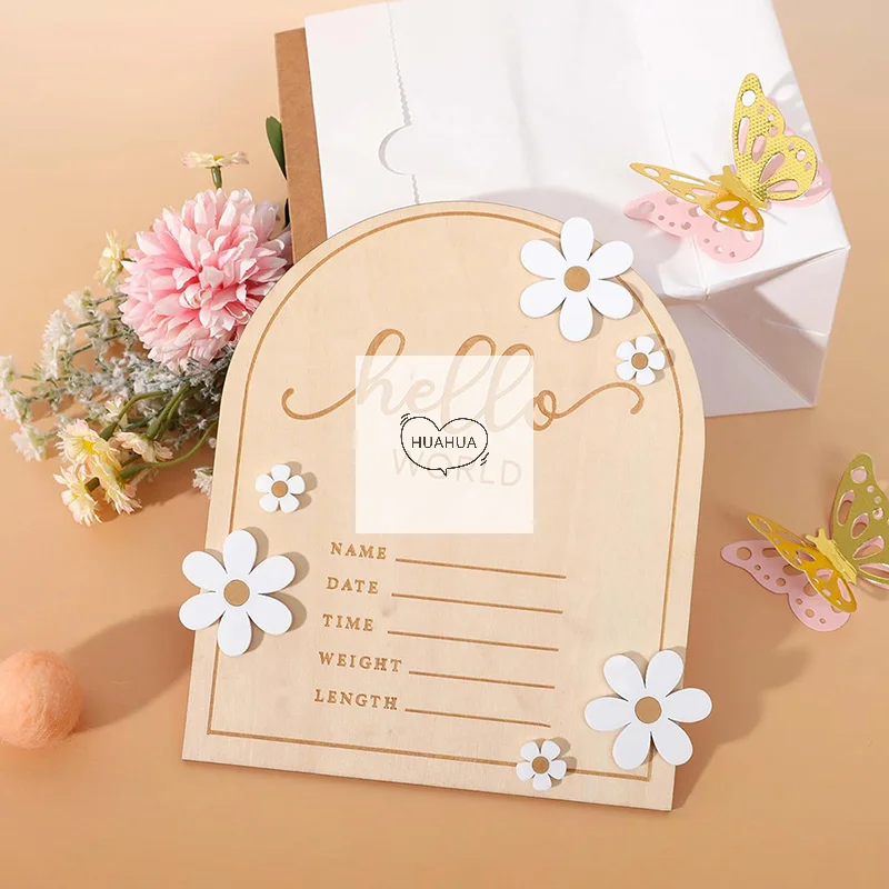 Cute Announcement Sign With Brace Birthday Announcement Sign Wooden Shower Hello World Sign, Milestone Cards