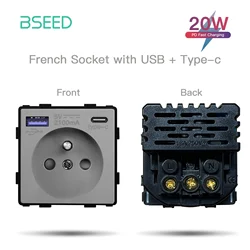 BSEED Customizable Glass Panel Socket with USB and Switch Functions - 20W Type-c French