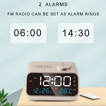 Mordern FM Radio LED Alarm Clock for Bedside Wake Up. Digital Table Calendar with Temperature Thermometer Humidity Hygrometer. 3