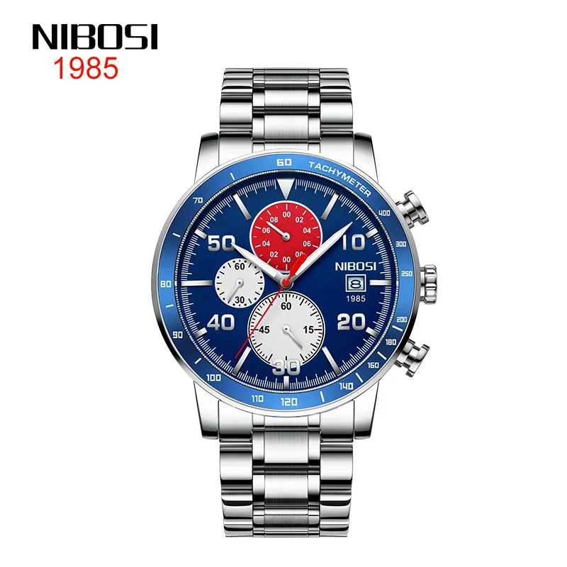 NIBOSI Men Watches Chronograph Quartz Watch Men Top Brand Luxury Stainless Steel Sport Military Male Clock Relogio Masculino 