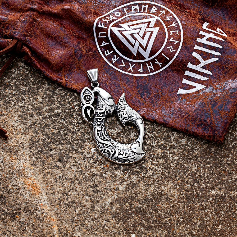 Vintage Norse Mythology Odin's Crow Keyring Mens Stainless Steel