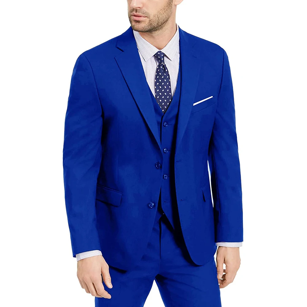 

Blue Shawl Notched Lapel Men's Suits Three Piece Wedding Costume Elegant Formal Prom Slim Fit Blazer Jacket Pants Vest Terno