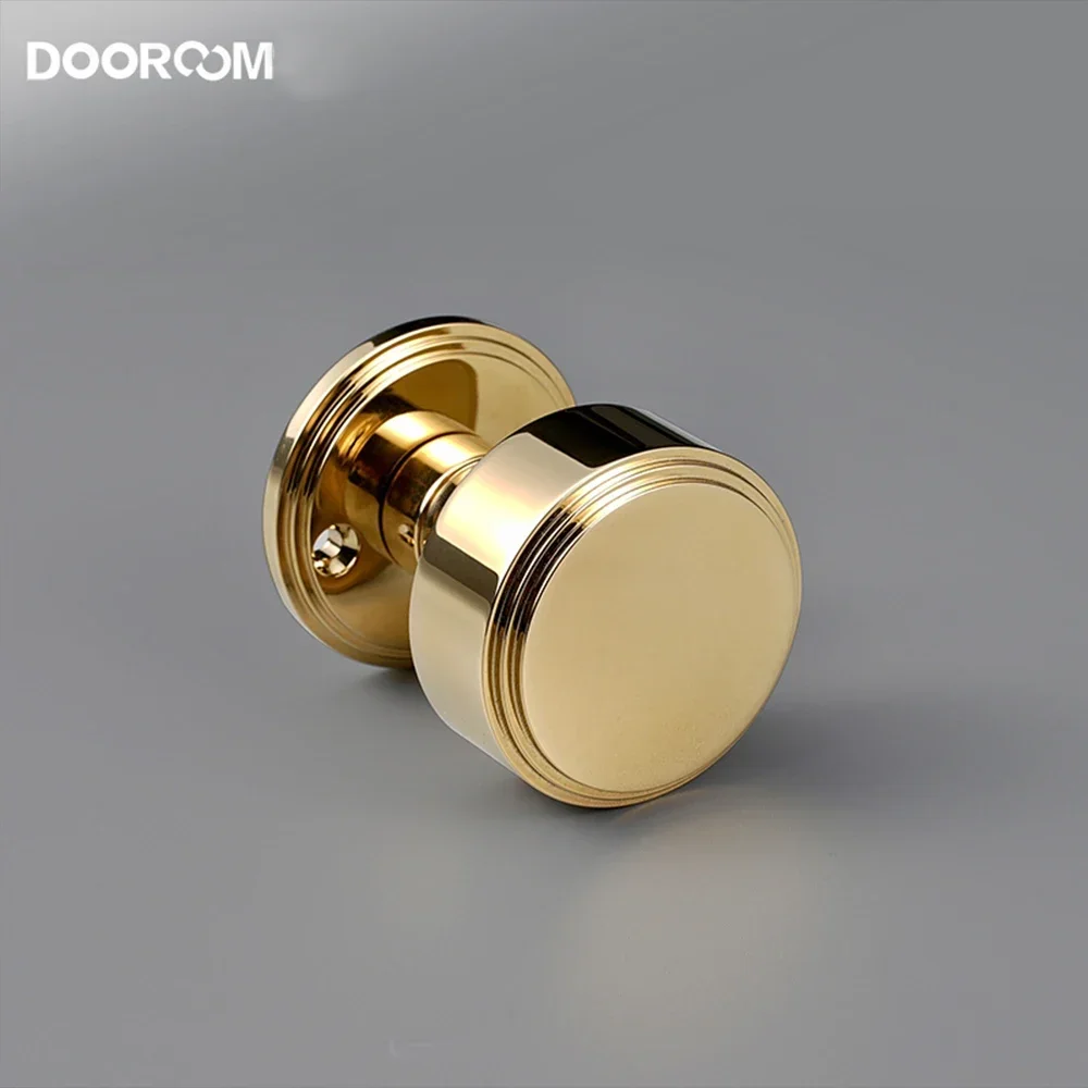 DOOROOM Brass Round Indoor Door Lock Set Silent Magnetic Suction Shiny Gold Bright Chrome Interior Bedroom Bathroom Double Wood