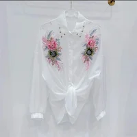 Chemise de protection solaire à fleurs tridimensionnelles pour femmes, chemise courte Slim, nouvelle collection printemps été, haut ample 3