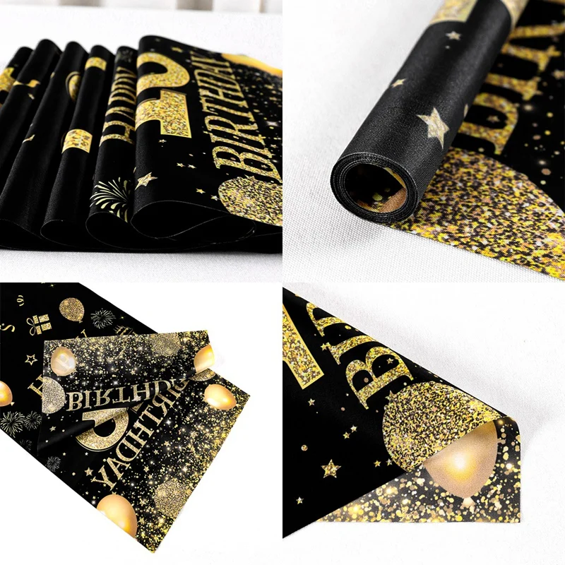 Schwarzgold Happy Birthday Tischläufer Tischdecke 18 30 40 50 60 70. Geburtstag Party Dekoration für Zuhause Erwachsene Jubiläum – Detail 4