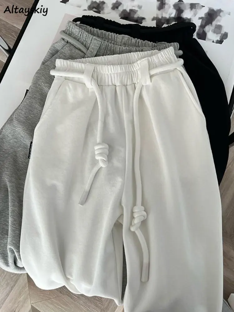 

Velvet Pants Women Mopping Drawstring Full Length Loose Streetwear Sporty Solid Minimalist Winter Clothes High Waist Korean Chic