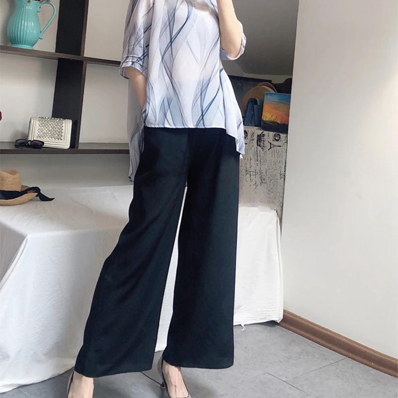 Women's 100% Pure Silk Thin Loose Type Wide Leg Long Pants Trousers beige black navy MM002 3