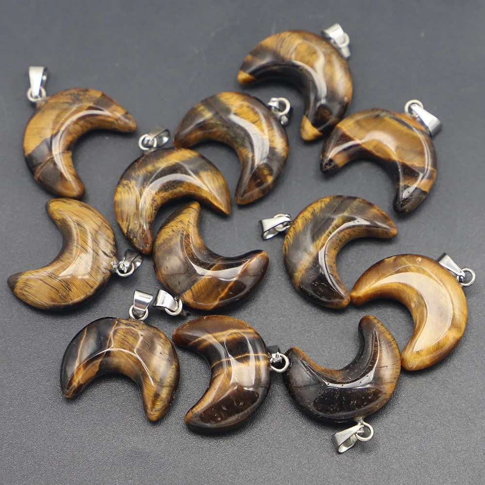 

Crescent Moon Natural Stone Pendant Charm Tiger Eye for Jewelry Accessories Making Fashion Quality Necklace 12pcs Free Shipping