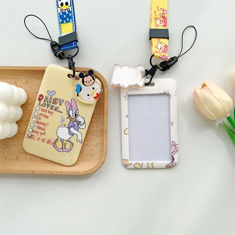 디즈니 애니메이션 자격 증명 배지 홀더 카와이 미키 마우스 지하철 카드 소지자 미니 학생 캠퍼스 매는 밧줄 카드 홀더