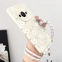 Durable Deciduous Daisies Lanyard Phone Case with Shatterproof Camera Protection and Soft Back Cover for Case & Strap (White)