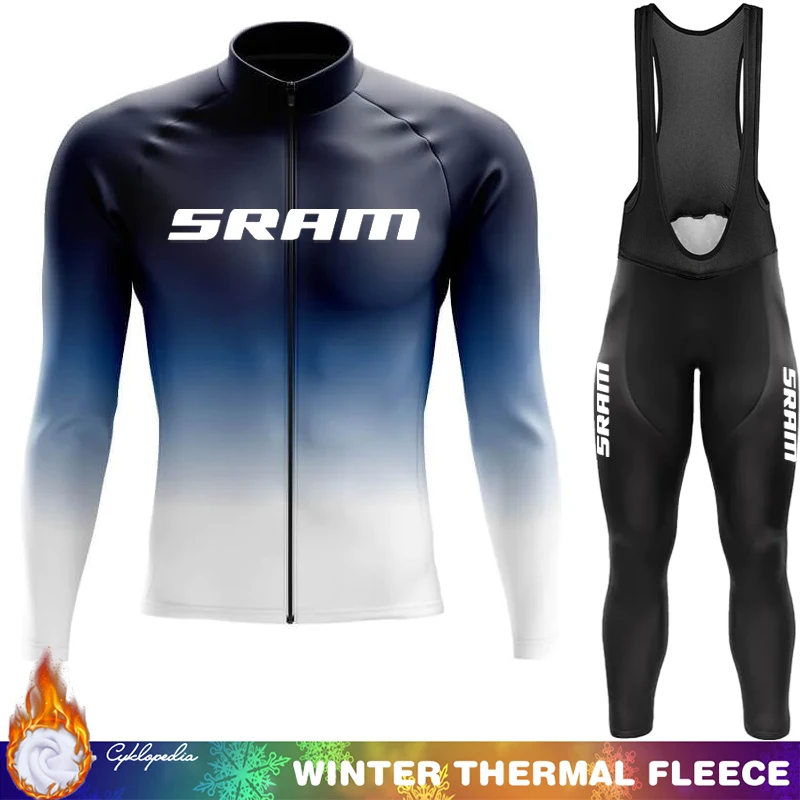 SRAM Cycling Jersey Men Winter Thermal Fleece Clothing Man Set Long Sleeve Outfit Sportswear Triathlon Bib Retro Jumper Mtb