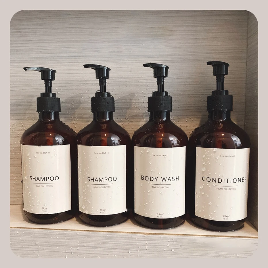 Refillable Amber Shampoo Shower Gel Empty Bottles with Pump Shampoo Conditioner Body wash Dispenser for Hotel Bathroom 500ml 2