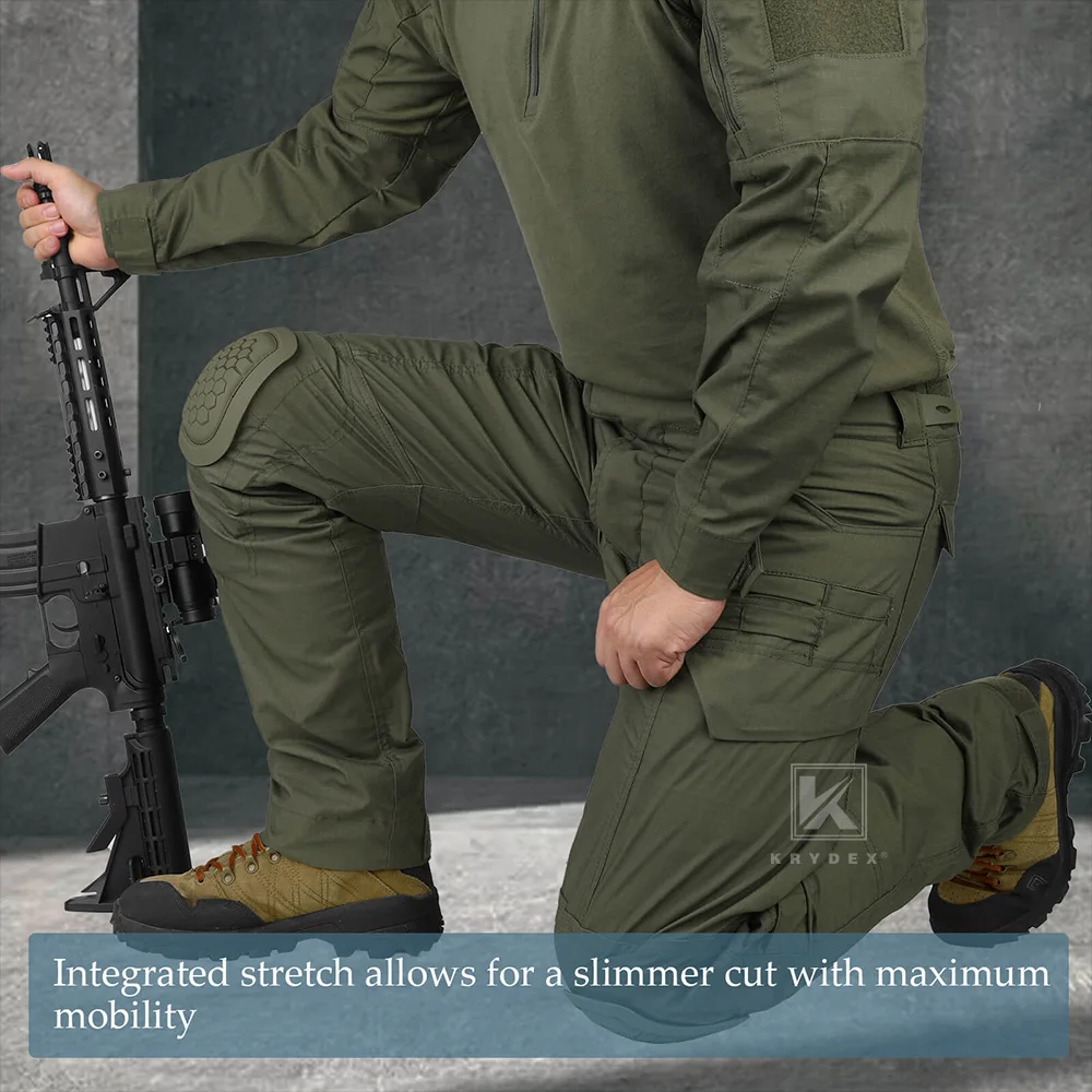 KRYDEX G4 Combat Uniform Suit Tactical Shirt & Pants Knee Pads Hunting Paintball Men Clothing Camouflage Set Camo Ranger Green