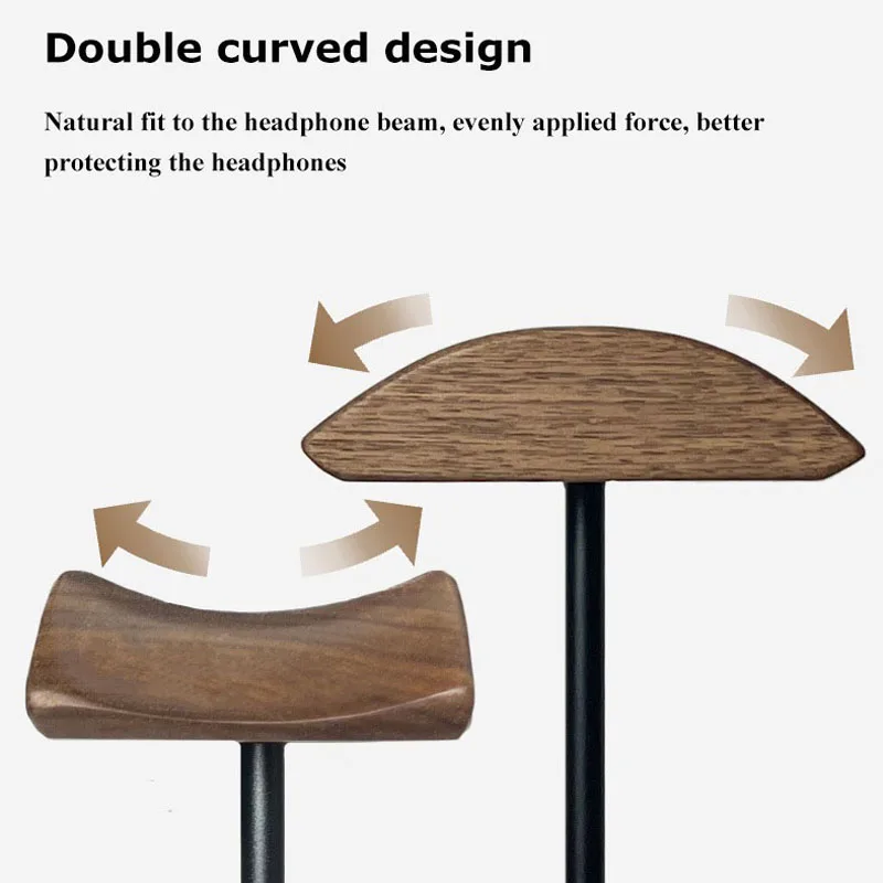 Curved Headphones Stand Walnut Wood +Aluminum Alloy Gaming Headset Holder Desktop Display Shelf with Thickened Anti-slip Base