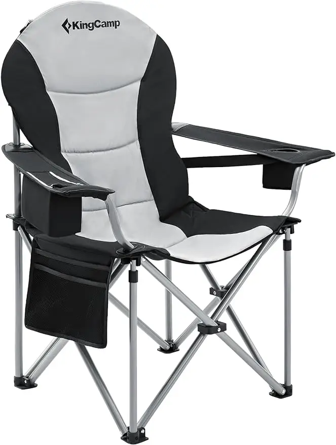 

Oversized camping folding chair with waist support, ergonomic padded arm chair with cooler bag, cup holder, portable outdoors