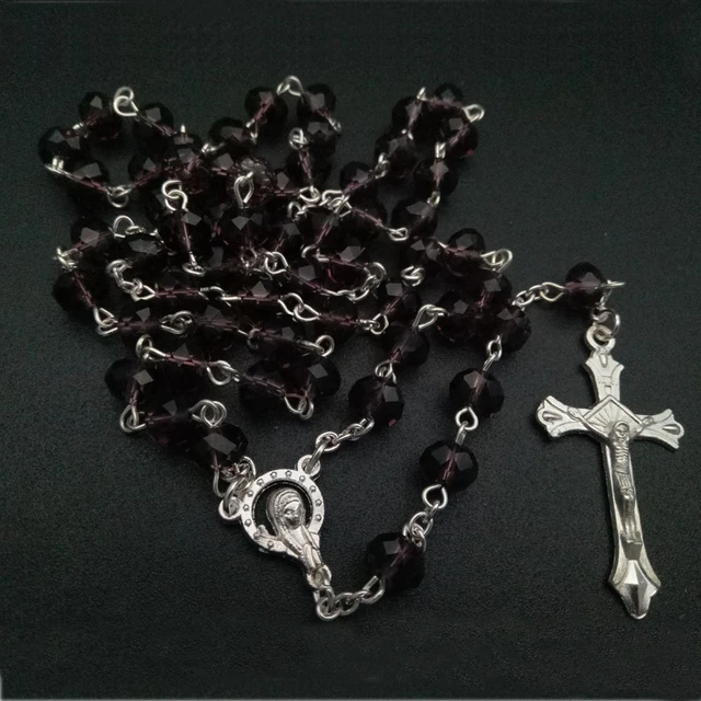 Rosario con colgante de Cruz de cristal de 6x8mm para mujer, joyería  cristiana católica, cuentas de oración, accesorios religiosos - AliExpress