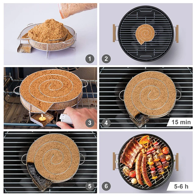 Rozsdamentes Acél Hideg Füstgenerátor Kerek Füstkosár Kültéri Barbecue Faszén Fűszer Állvány Éget Főzés Bbq Szerszámok - Image 4