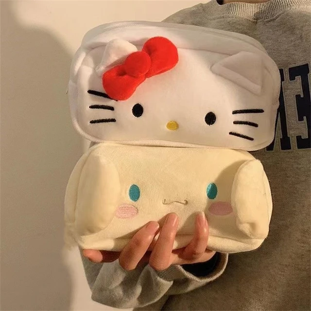 Sanrioed Hello Kitty Plush Pencil Case My Melody Cinnamoroll Purin Cartoon  Storage Bag Large Capacity Makeup Bag Stationery Gift