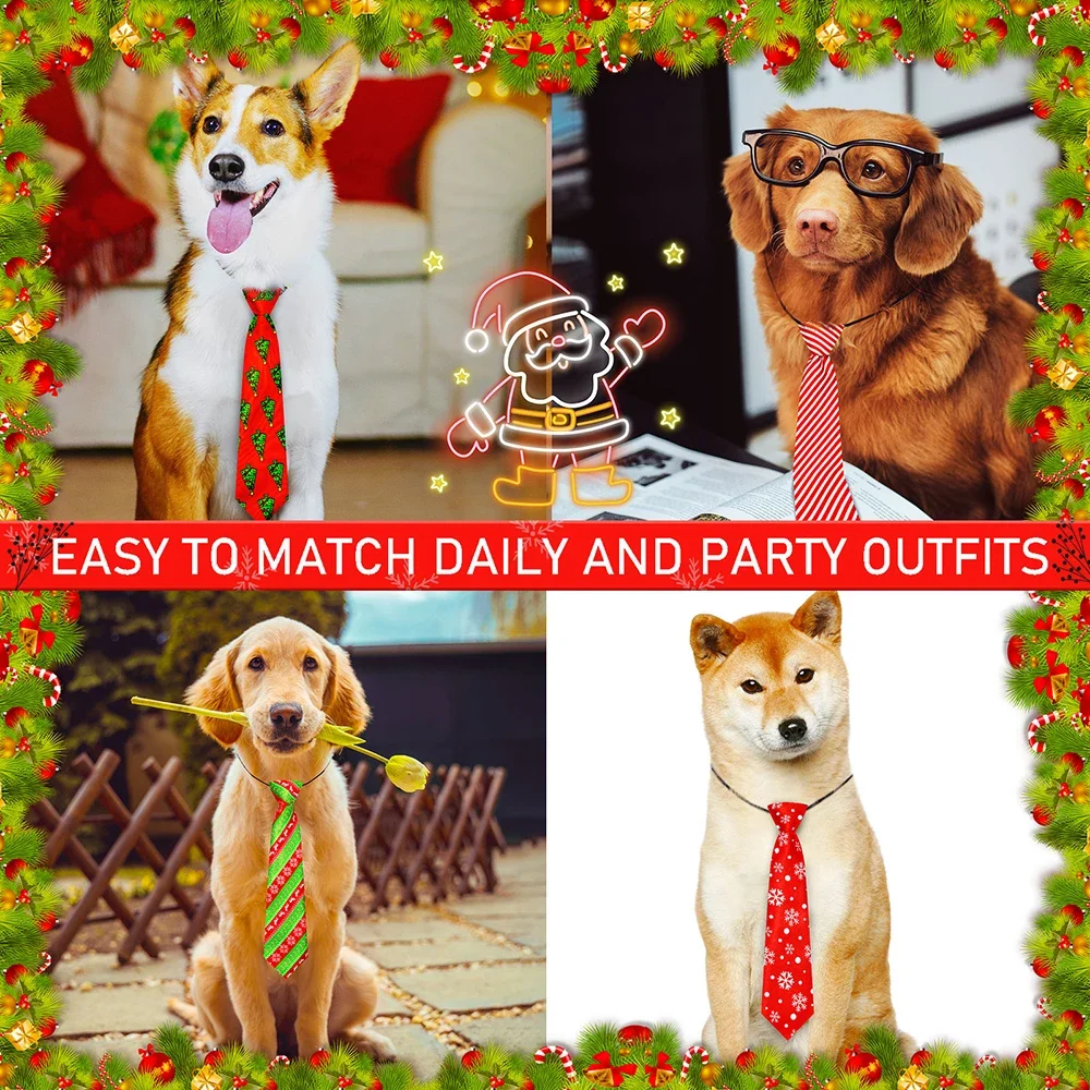 10/30/50Pcs Pet Dog Accessories Christmas Style Big Size Pet Dog Necktie Adjustable Dog Collar Bow ties For Medium Large Dog 6