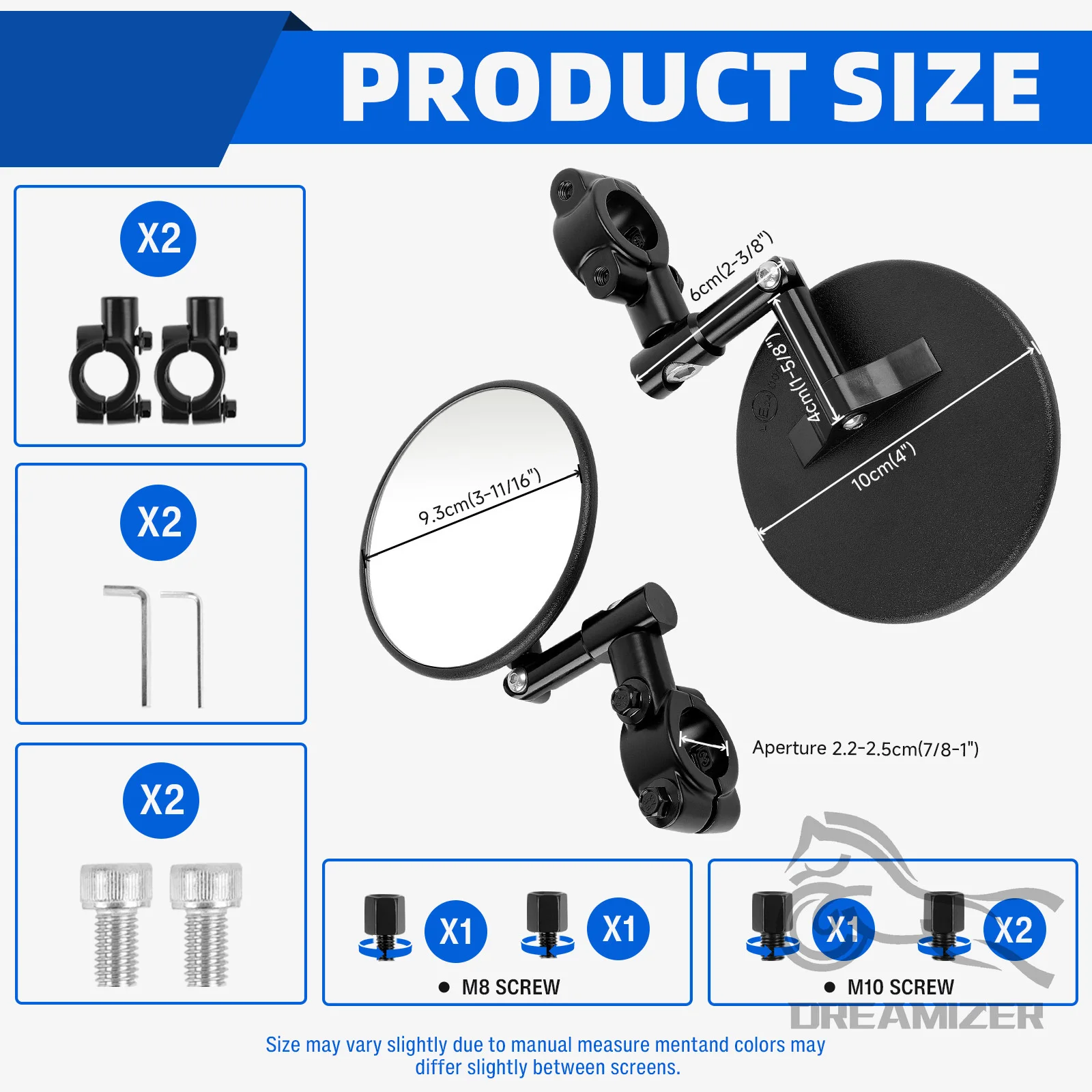 CNC 알루미늄 바 엔드 오토바이 백미러 (22mm 핸들바용) 오토바이, 전기자전거, 스쿠터, ATV, UTV용