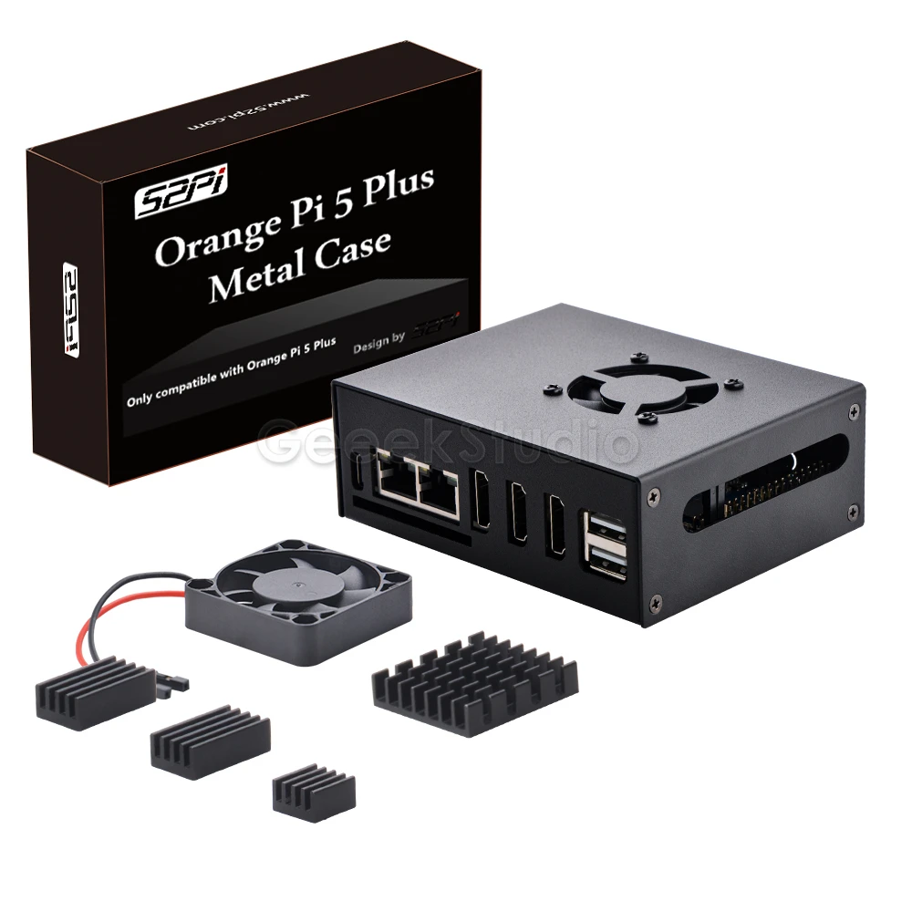 Orange pi Plus Metal Protective Case Enlosure Shell com Baixo Ruído Ventilador de Refrigeração Dissipadores de Calor