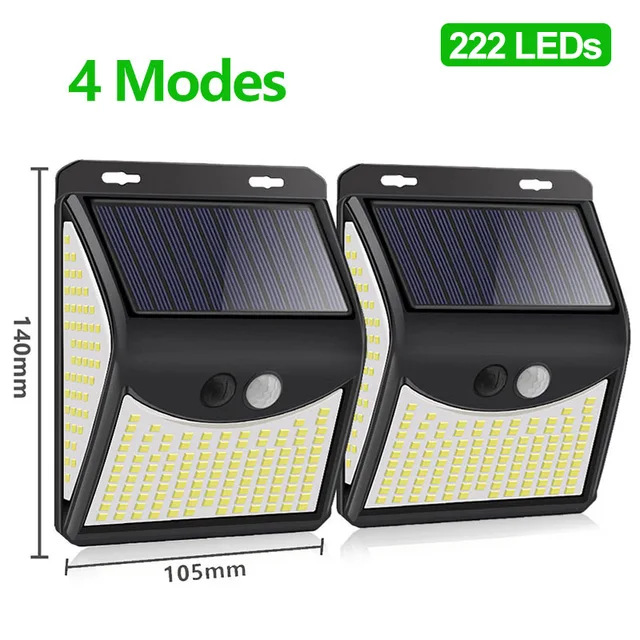 222 LED Solar Lamps Outdoor Sunlight Powered 4 Modes Waterproof Solar Led Light With Motion Sensor For Street Garden Decoration 222 LEDs-2 pieces