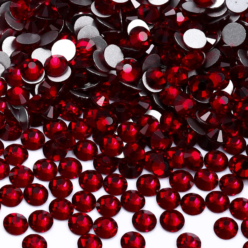 Alle Größen SS3-SS60 dunkles Siam-Glas mit flacher Rückseite, Strass-Glitzer, tiefrot, runder silberner Boden, zum Aufkleben auf Kristalldiamanten für Nagelkunst – Detail 4