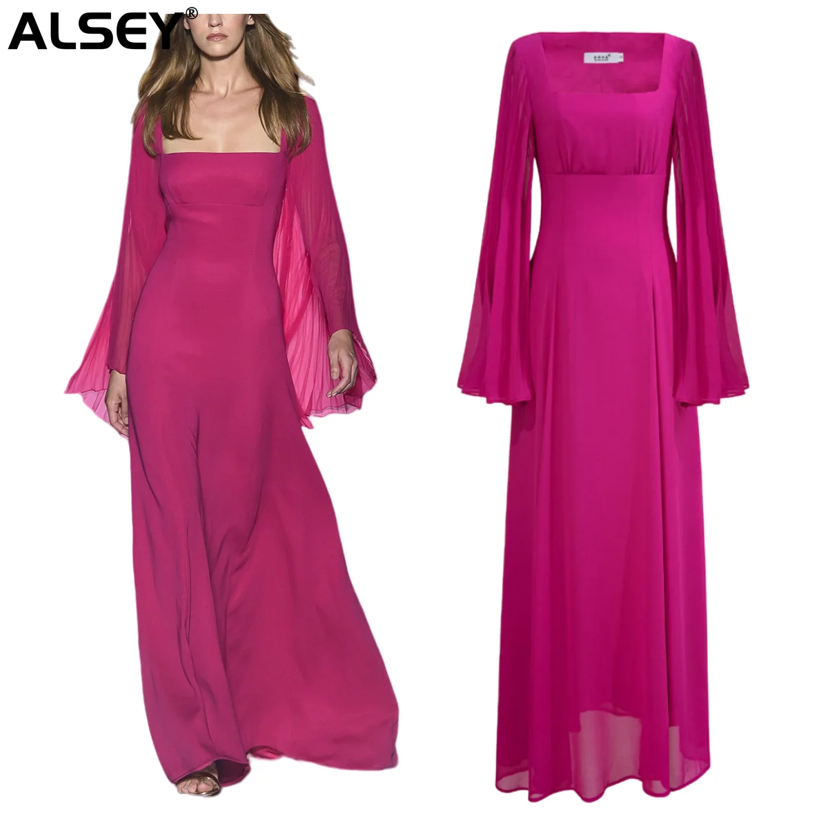 

ALSEY High Quality Fashion Sense French Women's Dresses Rose Gowns Dresses Light Luxury Niche High End Long Square Neck Skirts