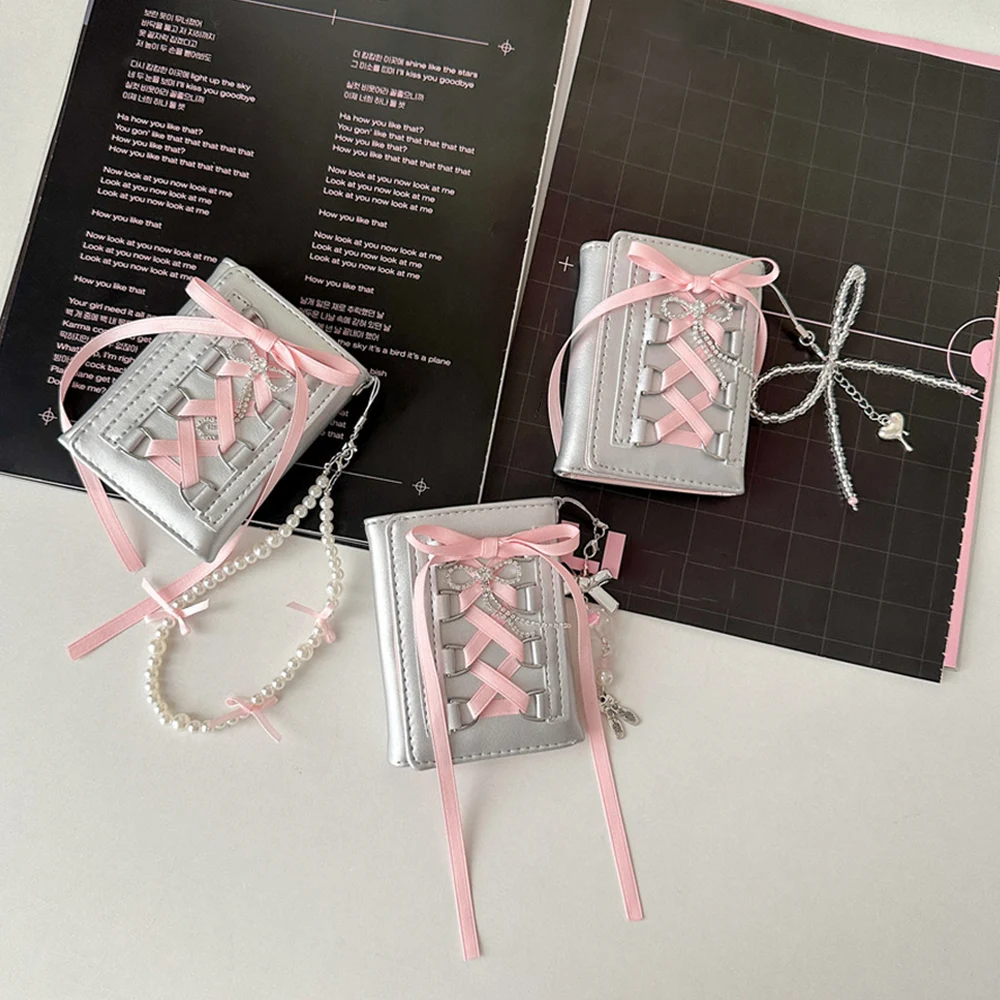 Y2k Korean Sweet Card Wallet Girl Fashion Ballet Style Lace Bow