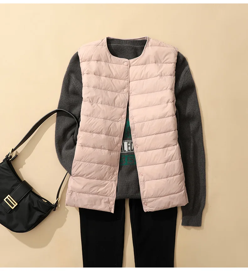 SEDUTMO Ultra Light Thin Duck Down Vest Women Quilted Winter Pocket Short Warm Basic Jacket Autumn Casual Waistcoat ED2060