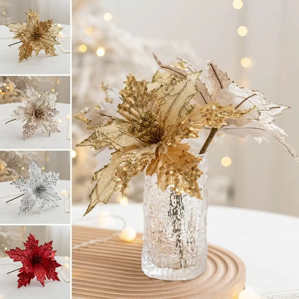 

Искусственный цветок из волокна, высокое качество, Рождественский Декор, подарок, Рождественская елка, подвесная пластиковая искусственная Цветочная голова