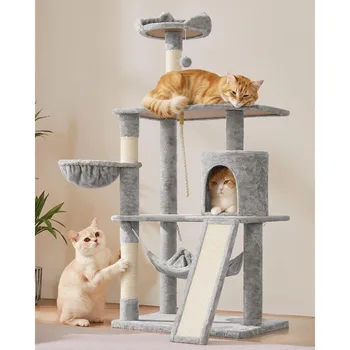 63.5in Multi-Level Cat Tree Tower Condo with Scratching Posts, Platform & Hammock, Cat Activity Center Play, Customized 1