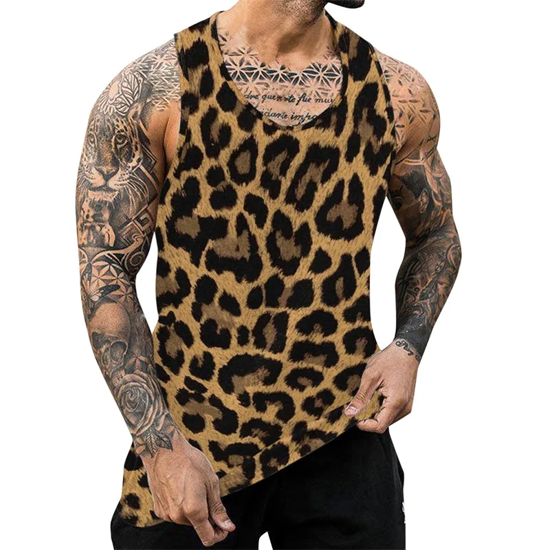 

Men's Fitness Sports Vest, Sleeveless Round Neck Pattern Printed Slim Fit Summer Daily Casual Muscle Men Vest M-4XL