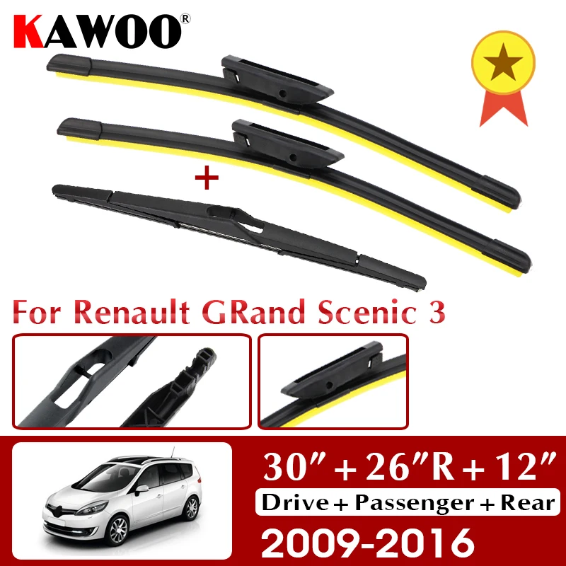 KAWOOWiperFrontRearWiperBladesSetForRenaultGRandScenic32009