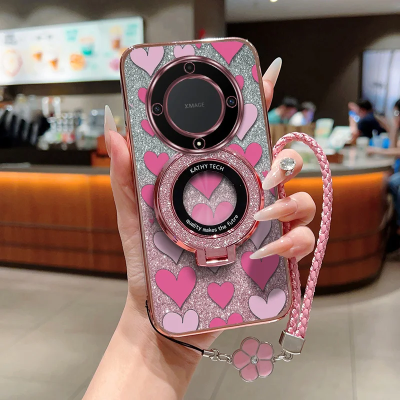 Cute Loving Heart Phone Case Set with Lanyard and Stand – 3 Piece Combo
