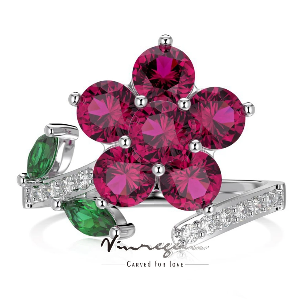 

Vinregem Flower Lab Created Sapphire Gemstone Ring For Women 100% 925 Sterling Silver Wedding Fine Jewelry Girls Gifts Wholesale