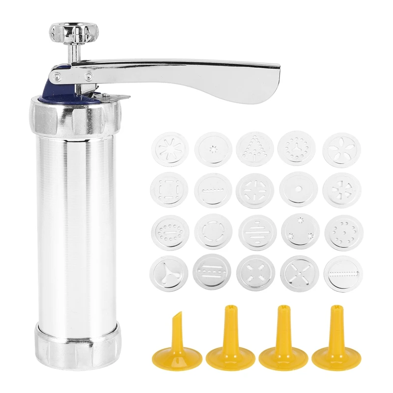 Cookie Press Pressa Per Biscotti Spritz In Acciaio Inossidabile, Kit Di Glassa Con 20 Dischi Per Stampi Per Biscotti E 4 Ugelli Per Biscotti Fai Da Te
