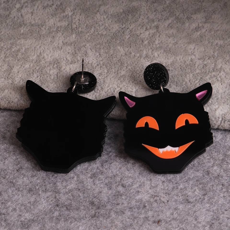 Gothic Black Cat Moon Star Earrings – Cute Acrylic Dangle Earrings For Halloween, Women's Party Jewelry