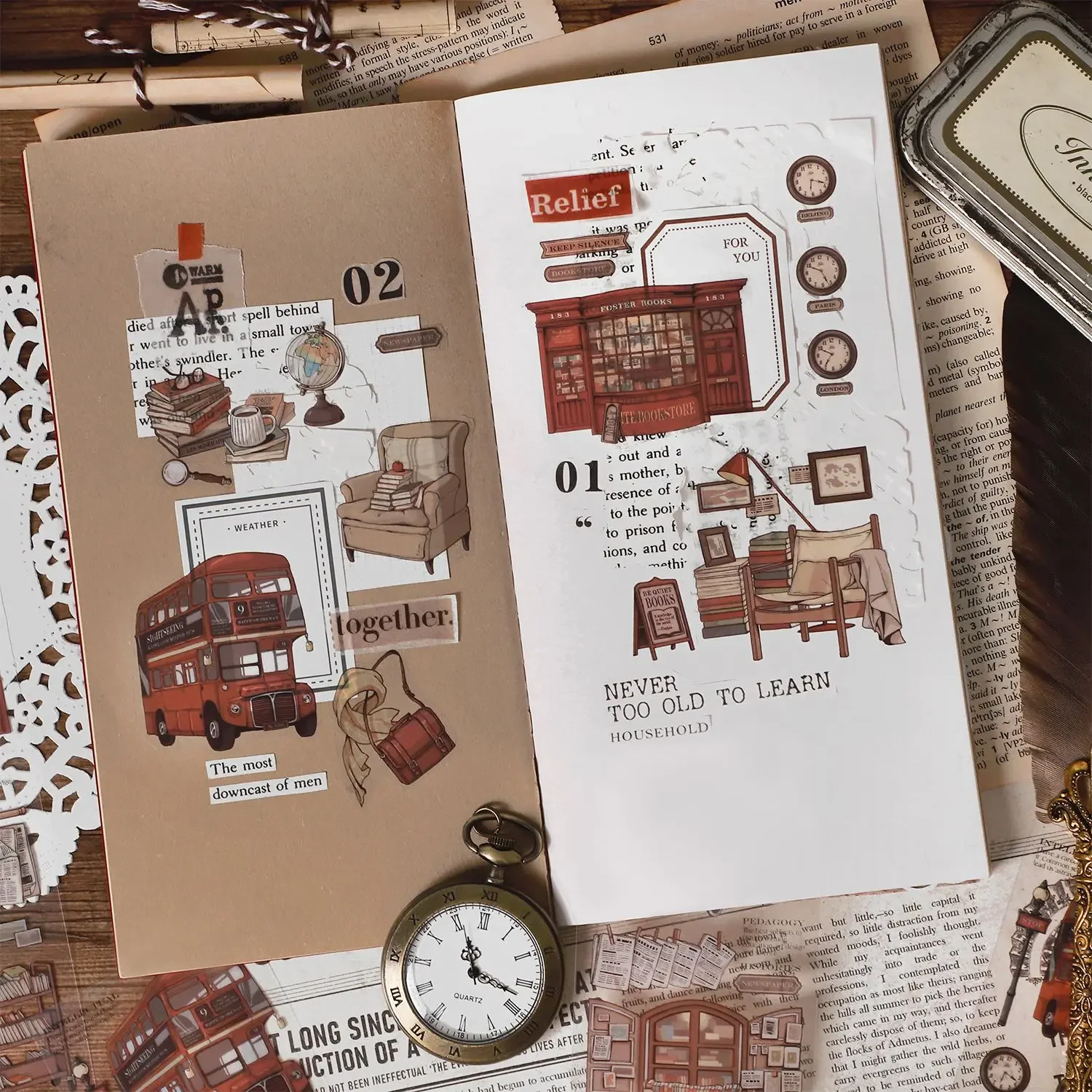 Journamm 6 개/갑 Ins 여행 테마 공예 스티커 PET 재료 DIY 컷 콜라주 정크 저널 스크랩북 용품 장식 스티커
