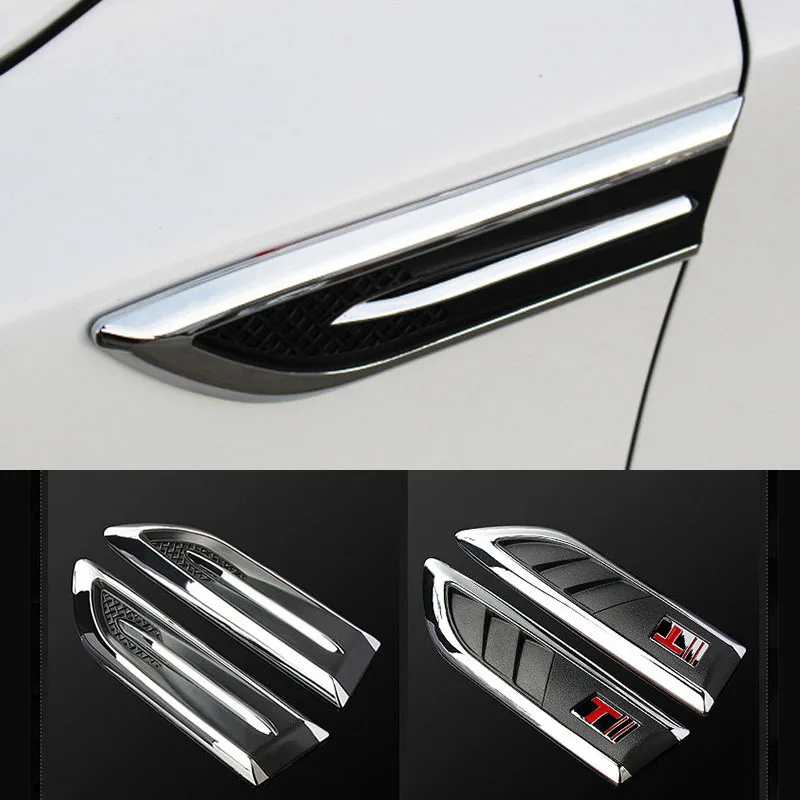 

2PCS/lot 3D Sticker Car Hood Chrome Grille Shark Gill Simulation Air Flow Vent Auto Exterior Decoration Chrome Styling Sticke