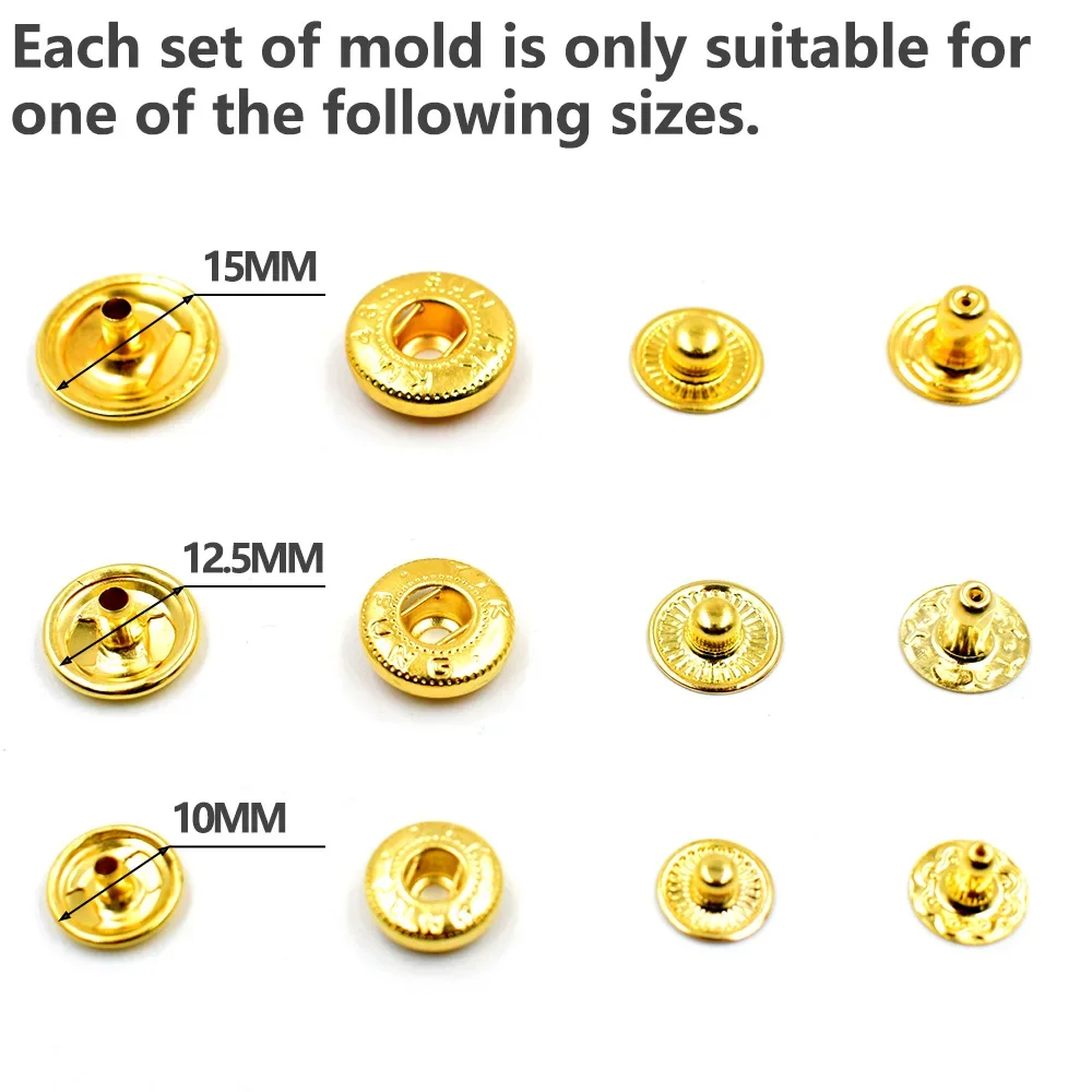 10mm/12mm/12.5mm Metal Snap Tool Kit 1Set Mold Interface M6 Thread/19mm & 50Sets Buttons Mould Fasten Installer Buttons Setting 5