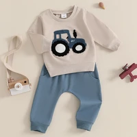 Citgeett-Sweat-shirt brodé à manches longues pour tout-petit garçon, tenues d'automne, ensemble de pantalons solides, vêtements de printemps et d'automne 4