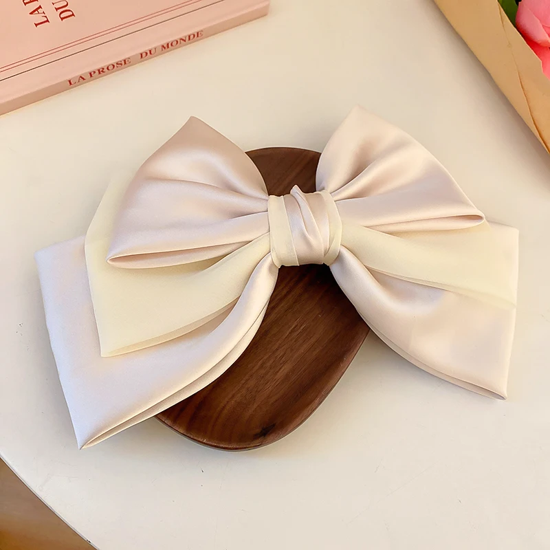 Elegant Sweet Pink Satin Bow Hair Clips