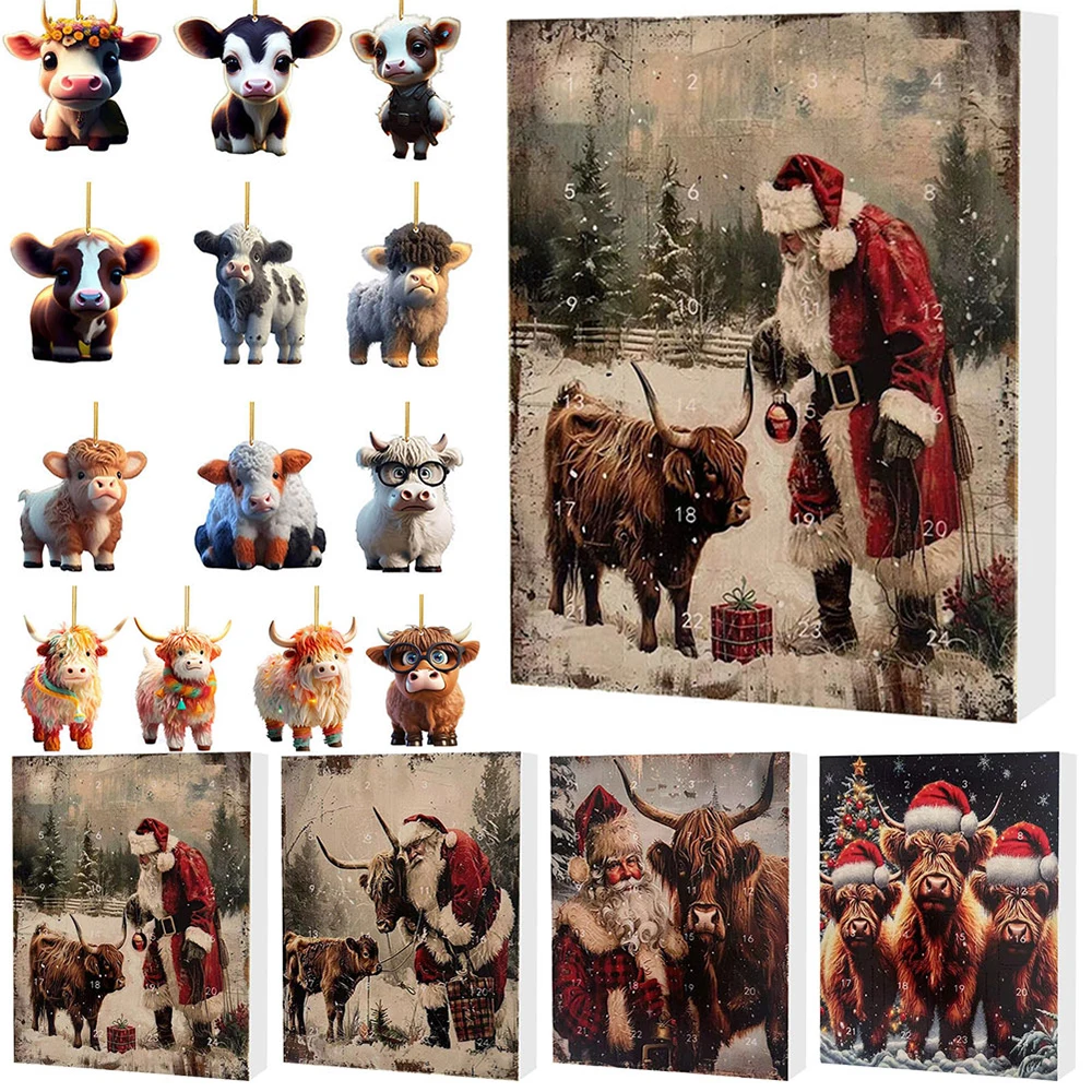 Acrylic Cartoon Highland Cow Ornaments for Christmas Tree Decorations