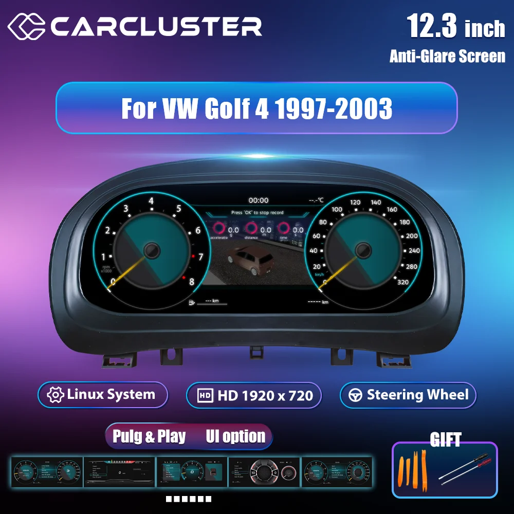 Panel de Instrumentos Digital LCD de 12.3'' para VW Golf 4 Jetta MK4 Bora Años 1997-2005, Panel de Instrumentos Virtual 1