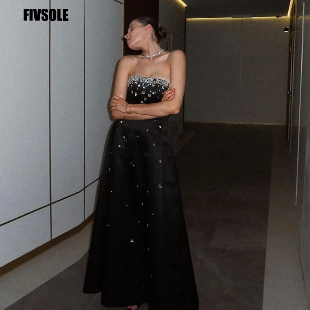 

Черное вечернее платье Fivsole, атласные женские платья без рукавов, Длинные трапециевидные Элегантные платья больших размеров
