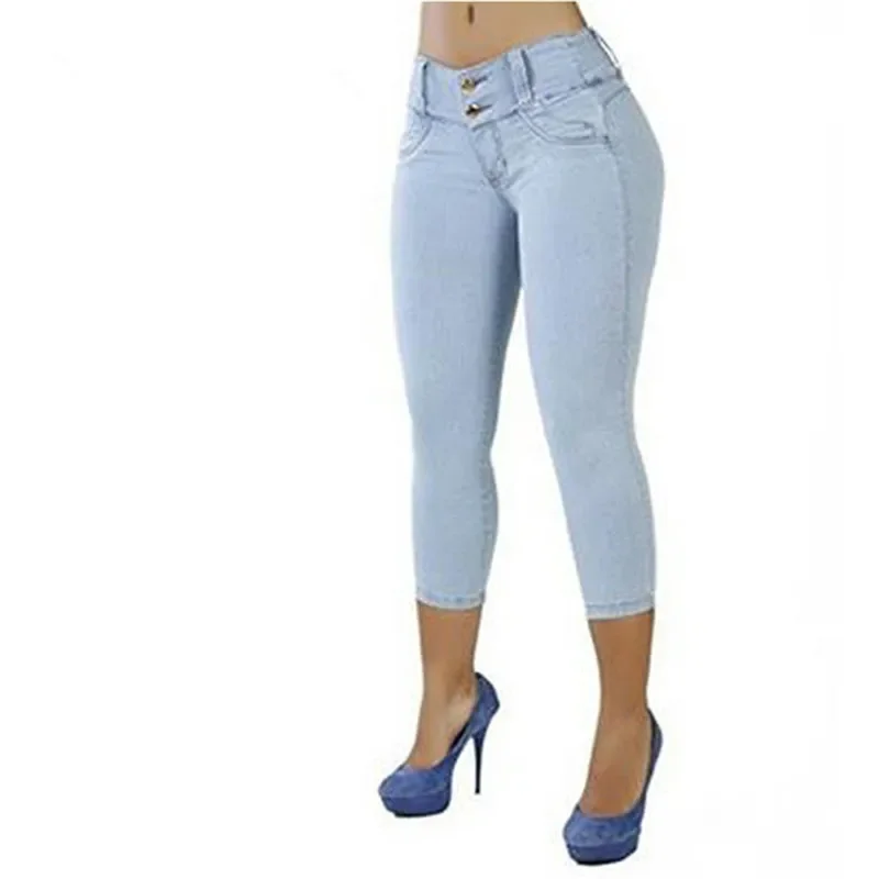 Women's Solid Color High-waist Elastic Seven-cent Pants 2024 Jean-like Package Hip Pant Slims Cotton Blend Casual Wearing New cent sonnets