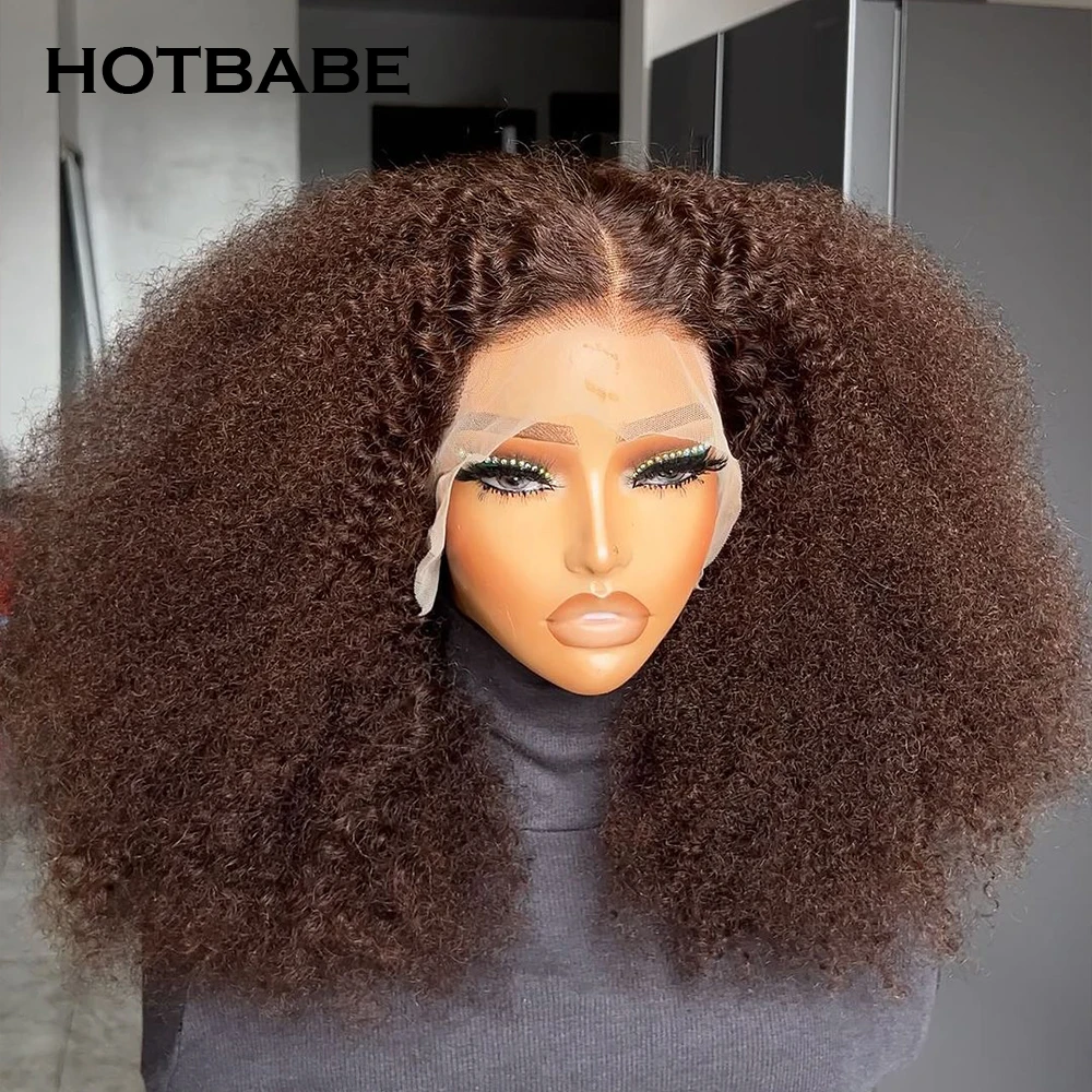 

350% Brown Color Kinky Curly 360 HD Full Lace Frontal Wig Preplucked 13x6 Transparent Lace Front Wigs 13x4 Glueless Lace Wig